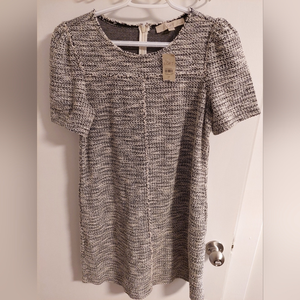 LOFT Black & White Tweed Shift Dress